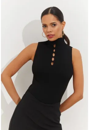 Kadın Siyah Önü Damla Kolsuz Triko Bluz YV112