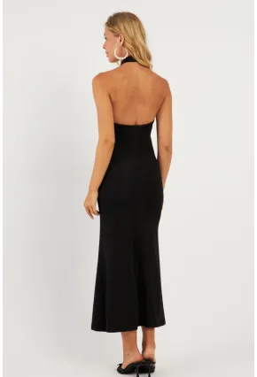 Kadın Siyah Önü Damla Midi Elbise EY2847