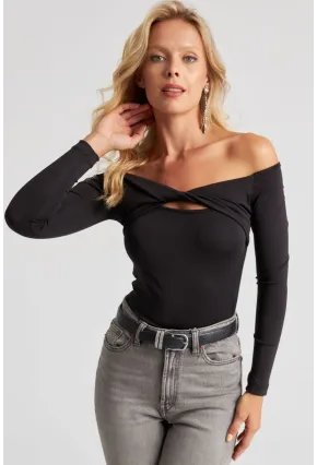 Kadın Siyah Önü Düğümlü Bluz EY2677