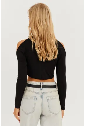 Kadın Siyah Önü Halkalı Crop Bluz MEN2038