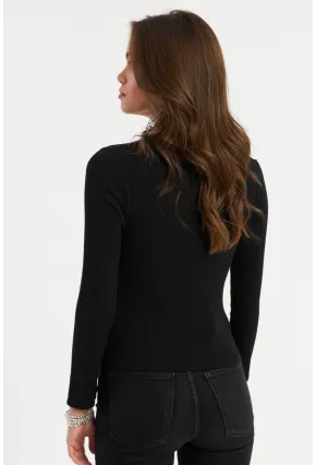 Kadın Siyah Önü Halkalı Pencereli Kaşkorse Bluz AYD382
