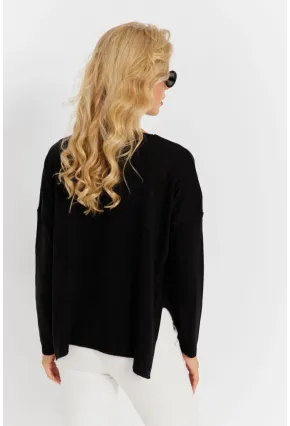 Kadın Siyah Önü Kısa Triko Kazak YİL551