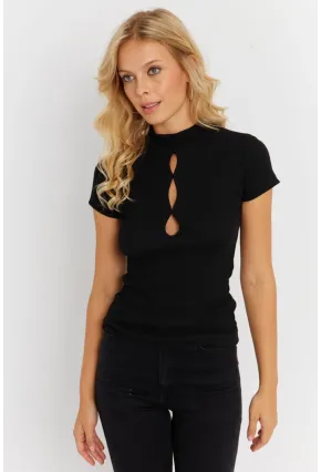 Kadın Siyah Önü Pencereli Kaşkorse Bluz EY2887