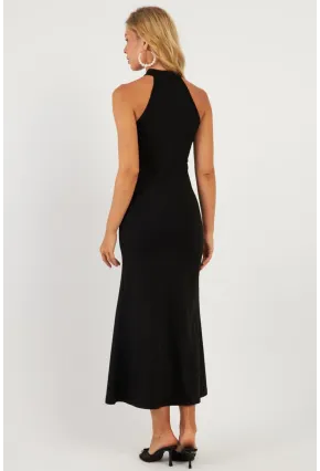 Kadın Siyah Önü Pencereli Midi Elbise EY2849