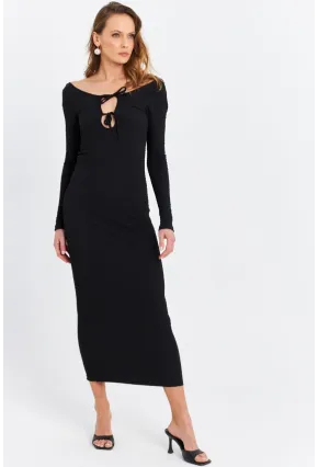 Kadın Siyah Önü Pencereli Midi  Elbise ZH09
