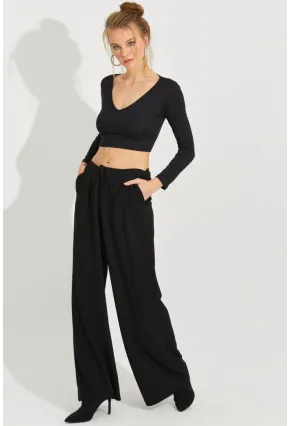 Kadın Siyah Palazzo Pantolon QRS8383