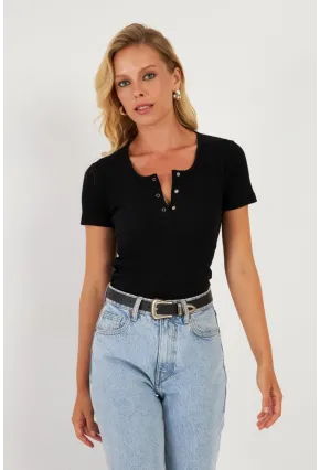 Kadın Siyah Patlı Kaşkorse Bluz XL2021