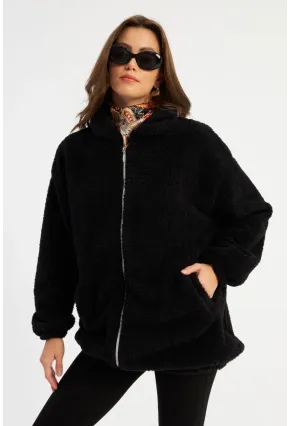 Kadın Siyah Peluş Mont MLYT58