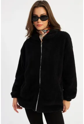 Kadın Siyah Peluş Mont MLYT58