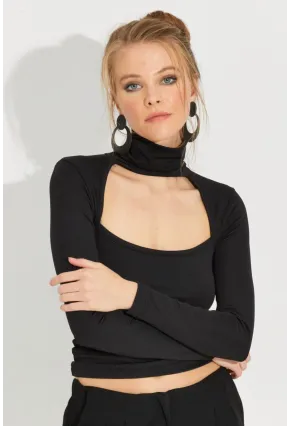 Kadın Siyah Pencereli Balıkçı Bluz EY2587