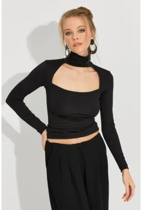 Kadın Siyah Pencereli Balıkçı Bluz EY2587