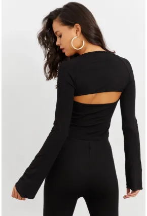 Kadın Siyah Pencereli Crop Bluz B1905