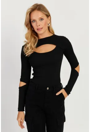 Kadın Siyah Pencereli Kaşkorse Bluz EY2715
