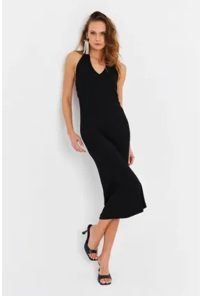 Kadın Siyah Pencereli Kaşkorse Midi Elbise EY3063