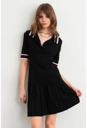 Kadın Siyah Polo Yaka Etekli Takım SF2558