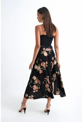 Kadın Siyah-Pudra Asimetrik Etek LV81