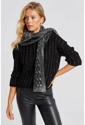 Kadın Siyah Pullu Triko Bluz SF2527