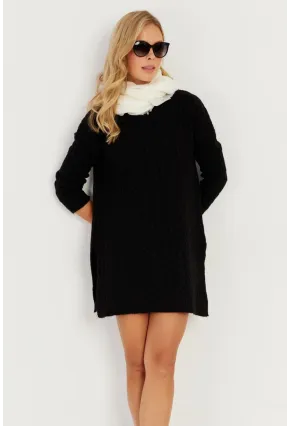Kadın Siyah Saç Örgülü Triko Tunik KZ2505