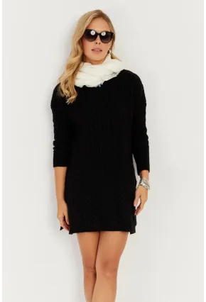 Kadın Siyah Saç Örgülü Triko Tunik KZ2505