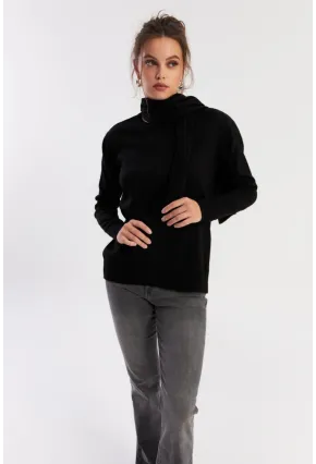 Kadın Siyah Şal Aksesuarlı Triko Bluz YV286