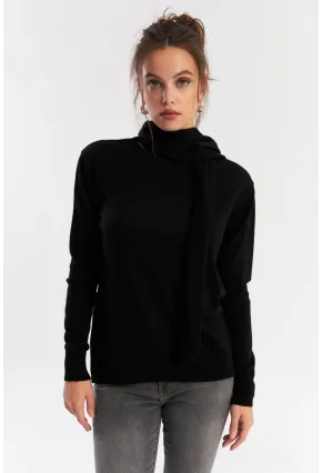 Kadın Siyah Şal Aksesuarlı Triko Bluz YV286