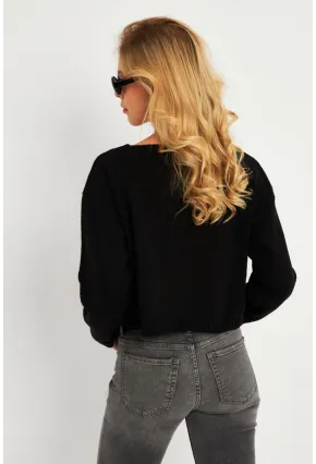 Kadın Siyah Salaş Kısa Triko Bluz YV281