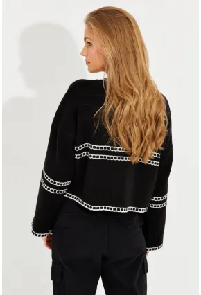 Kadın Siyah Salaş Triko Kısa Kazak YZ518