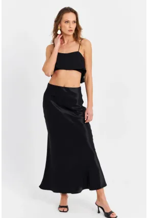 Kadın Siyah Saten Etek CAR2430