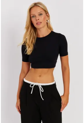 Kadın Siyah Sırt Dekolteli Crop Bluz CY450