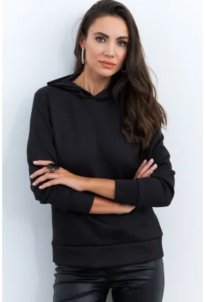 Kadın Siyah Sırt Dekolteli Taşlı Sweatshirt BTH15