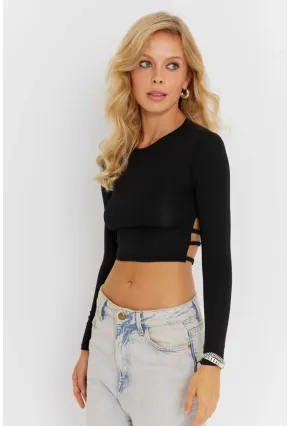 Kadın Siyah Sırt Detaylı Crop Bluz CG365