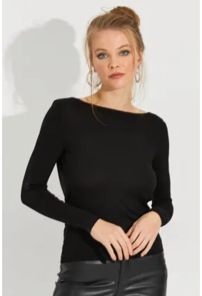 Kadın Siyah Sırtı Açık Bluz EY2594