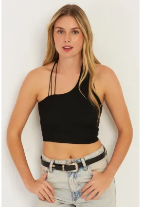 Kadın Siyah Sırtı Açık Crop Bluz CG345