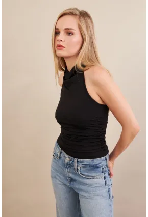 Kadın Siyah Sırtı Açık Drapeli Bluz FRY2314