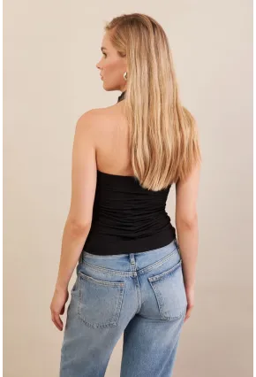 Kadın Siyah Sırtı Açık Drapeli Bluz FRY2314