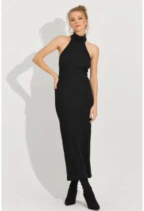 Kadın Siyah Sırtı Açık Kolsuz Kaşkorse Maxi Elbise EY2589
