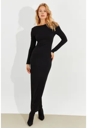Kadın Siyah Sırtı Açık Maxi Elbise MEN2013