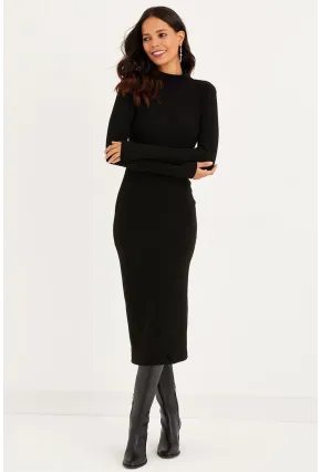 Kadın Siyah Sırtı Açık Midi Elbise EY1367