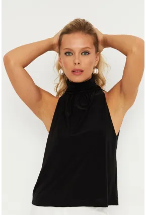 Kadın Siyah Sırtı Düğmeli Bluz ELT3963