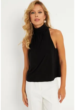 Kadın Siyah Sırtı Düğmeli Bluz ELT3963