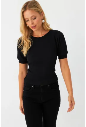 Kadın Siyah Sırtı Fiyonklu Kaşkorse Bluz EY2996