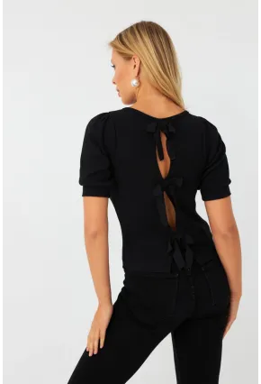 Kadın Siyah Sırtı Fiyonklu Kaşkorse Bluz EY2996