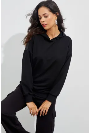 Kadın Siyah Sırtı Tül Kapüşonlu Sweatshirt EY1523