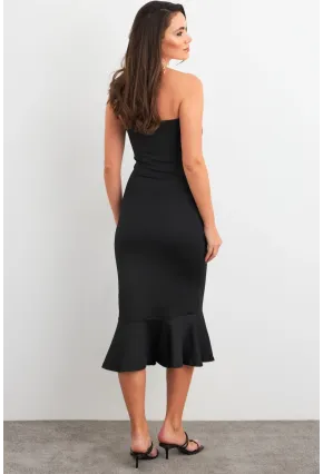 Kadın Siyah Straplez Midi Elbise XC8008