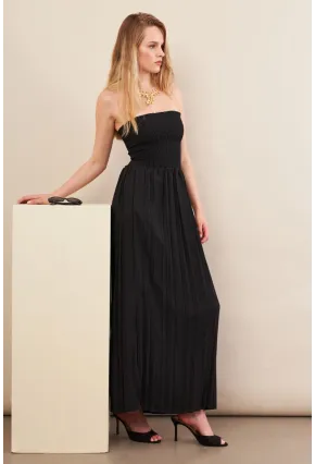 Kadın Siyah Straplez Yaka Midi Elbise MSİ100