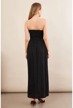 Kadın Siyah Straplez Yaka Midi Elbise MSİ100