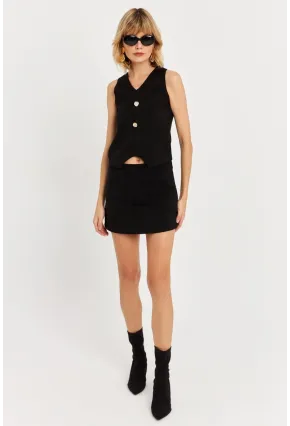 Kadın Siyah Süet Mini Etek KED7095