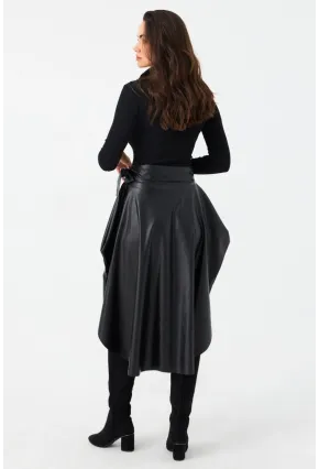 Kadın Siyah Suni Deri Asimetrik Etek LV180