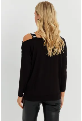 Kadın Siyah Suni Deri Bloklu Bluz ST828