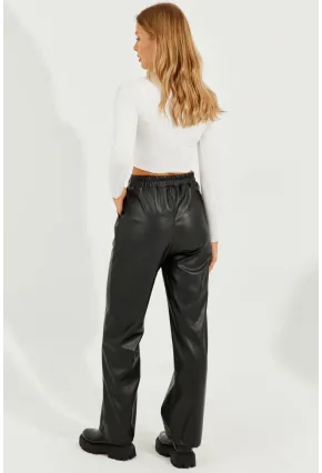 Kadın Siyah Suni Deri Cepli Pantolon RMZ21098